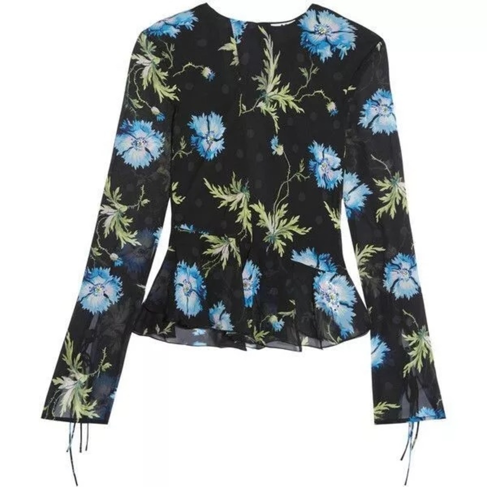Topshop Unique printed silk open back blouse with embellishment XS never worn